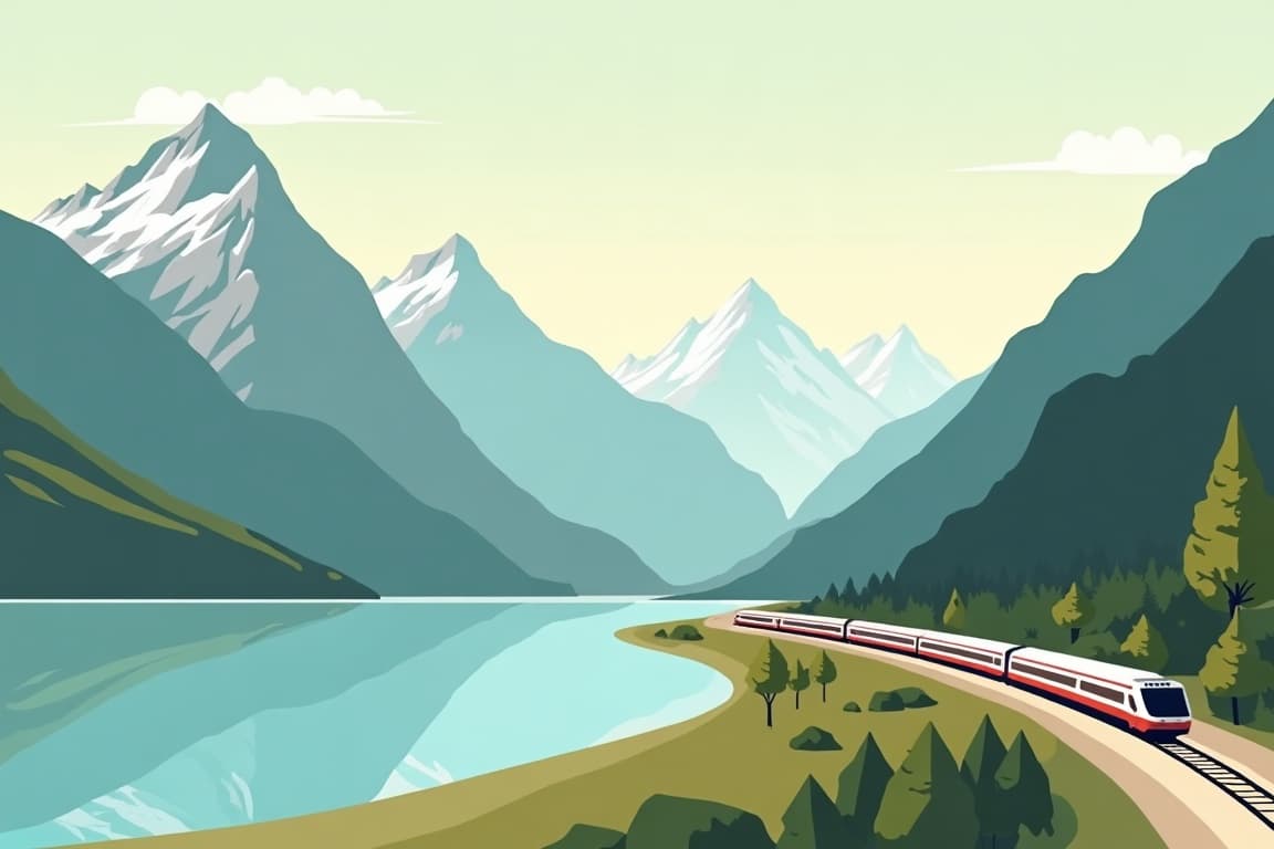 Illustration of Classic Lakes & Mountains of France & Switzerland