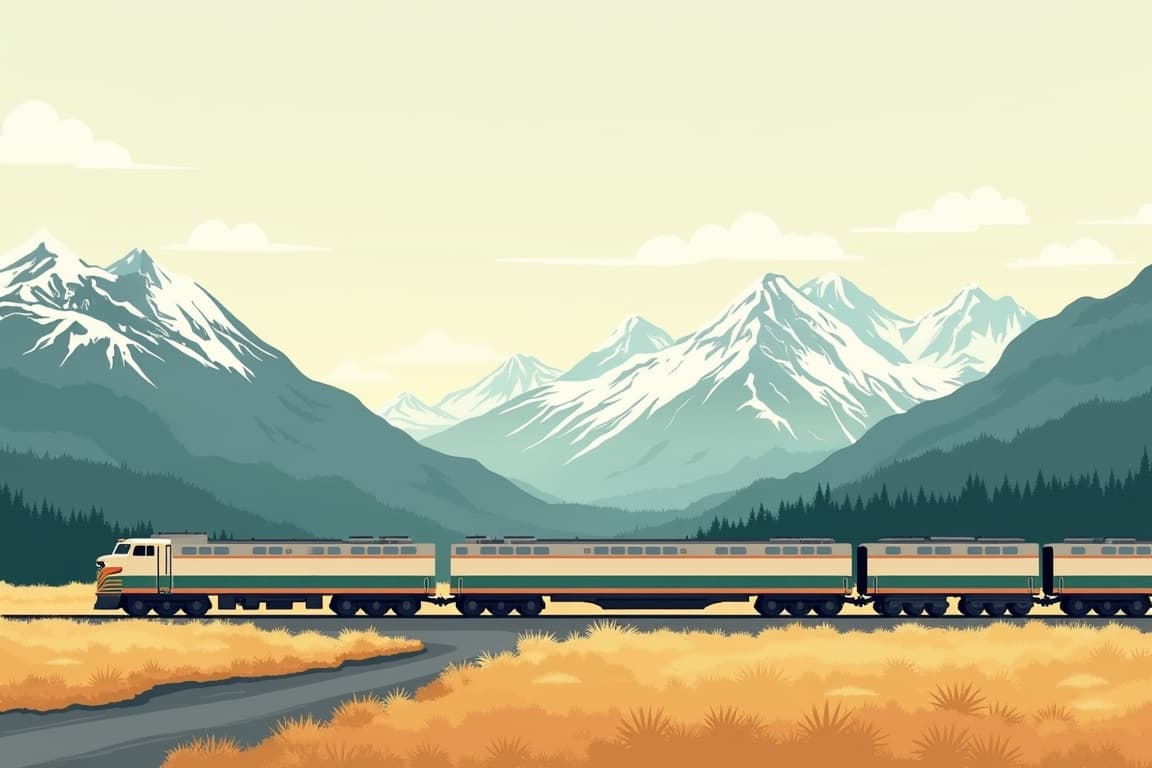 Illustration of Denali National Park with Alaska Railroad Southbound
