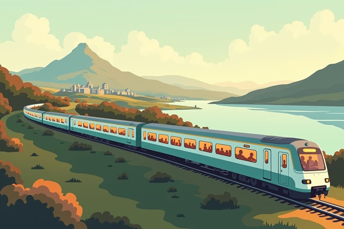 Illustration of Edinburgh, Isle of Skye, and the West Highland Line from London
