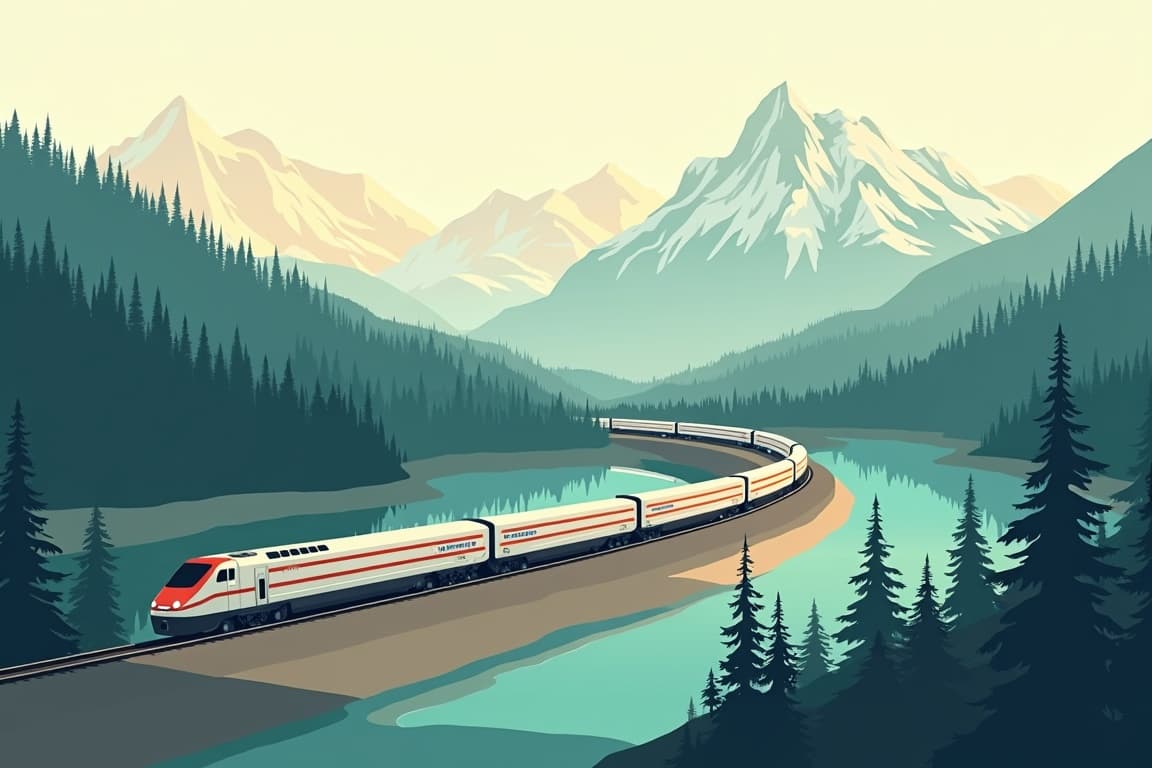 Illustration of Empire Builder with Glacier National Park - Chicago to Seattle