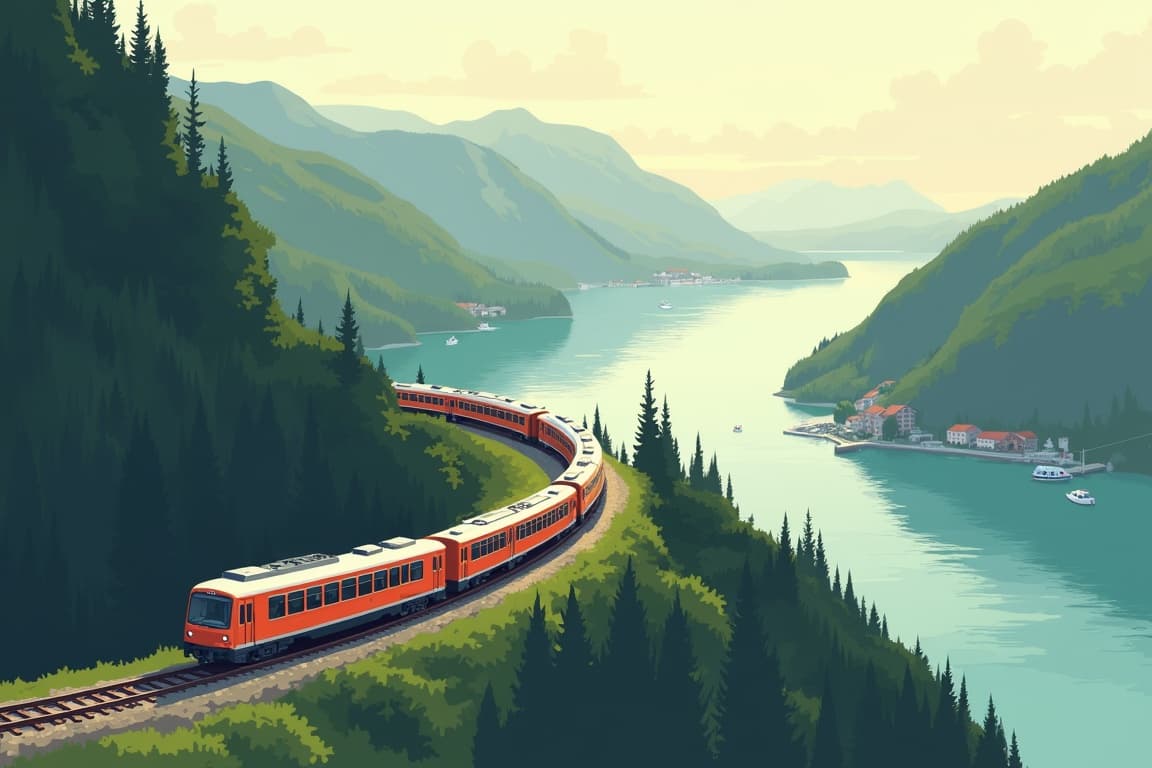 Illustration of Essential Flåmsbana and the Fjords of Norway
