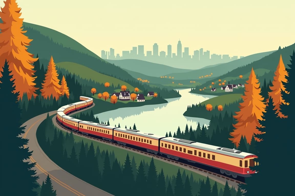 Illustration of Fall Colors, Scenic Trains & Martha's Vineyard