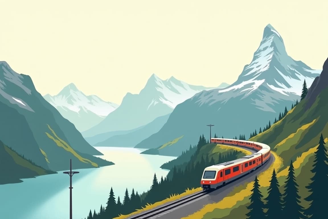Illustration of First Class Glacier Express, Zermatt & Matterhorn