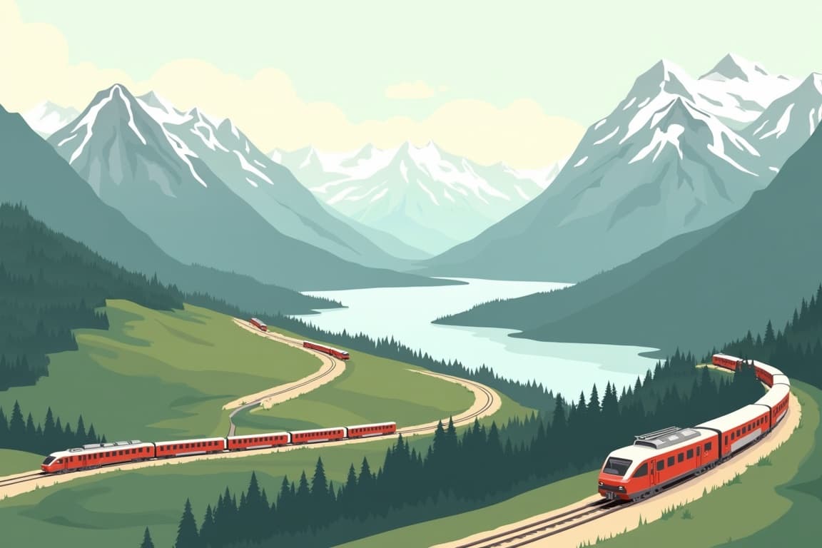 Illustration of Geneva to Milan via the Glacier and Bernina Express Trains