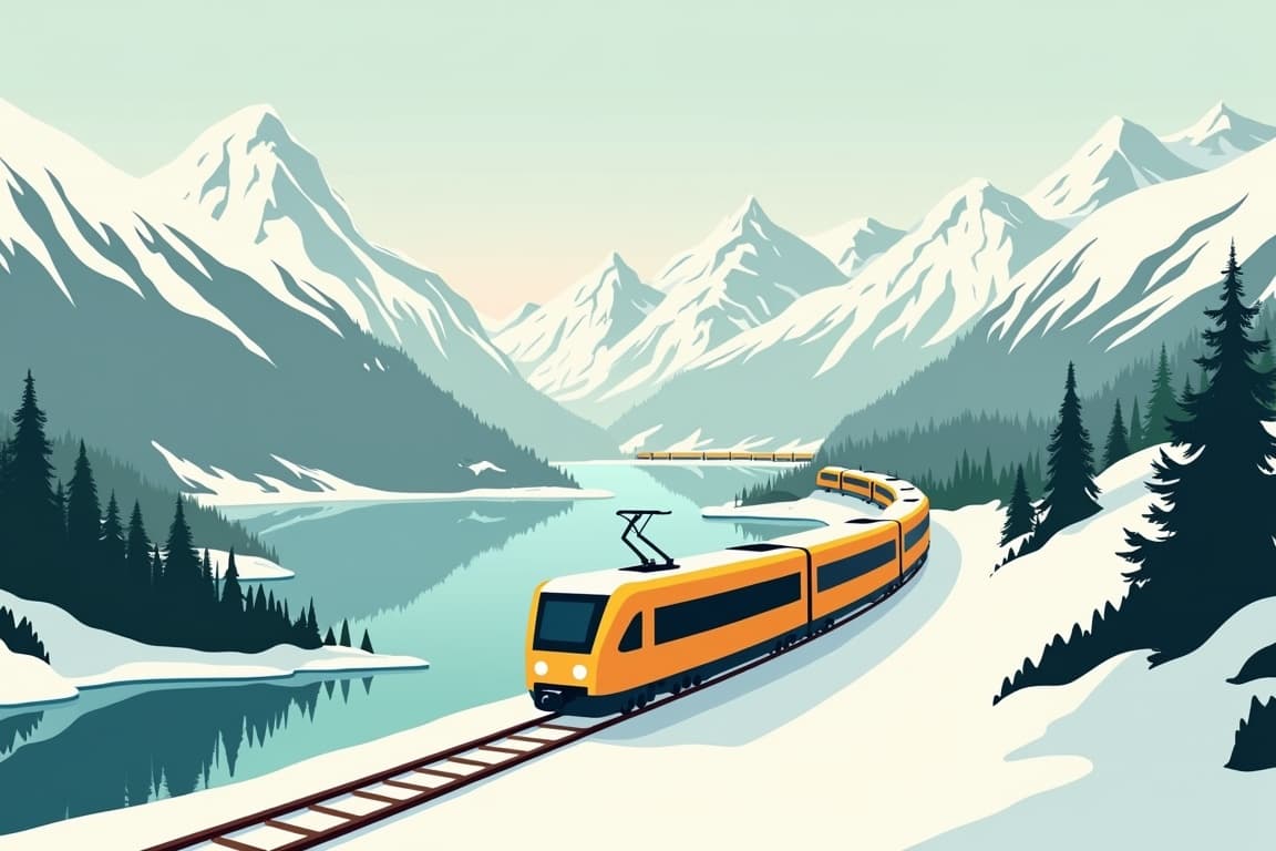Illustration of GoldenPass, Mont Blanc & Jungfrau at Christmas