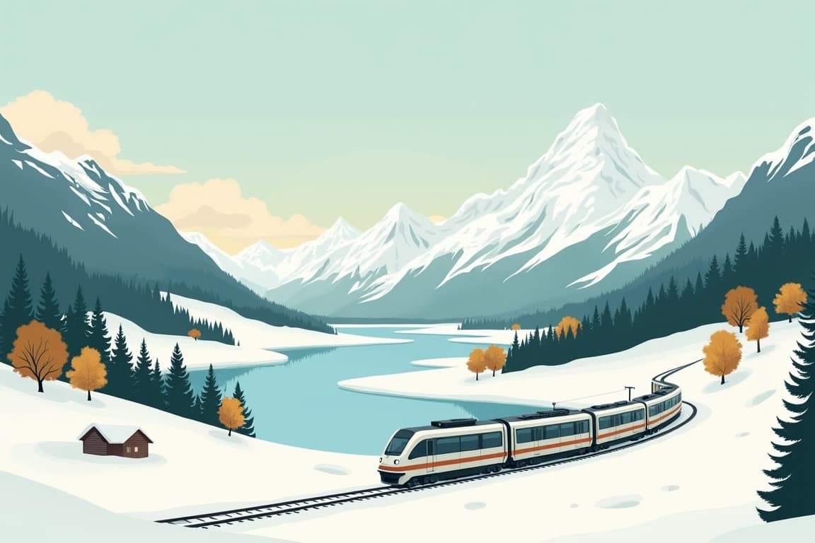Illustration of GoldenPass, Mont Blanc & Jungfrau in Winter