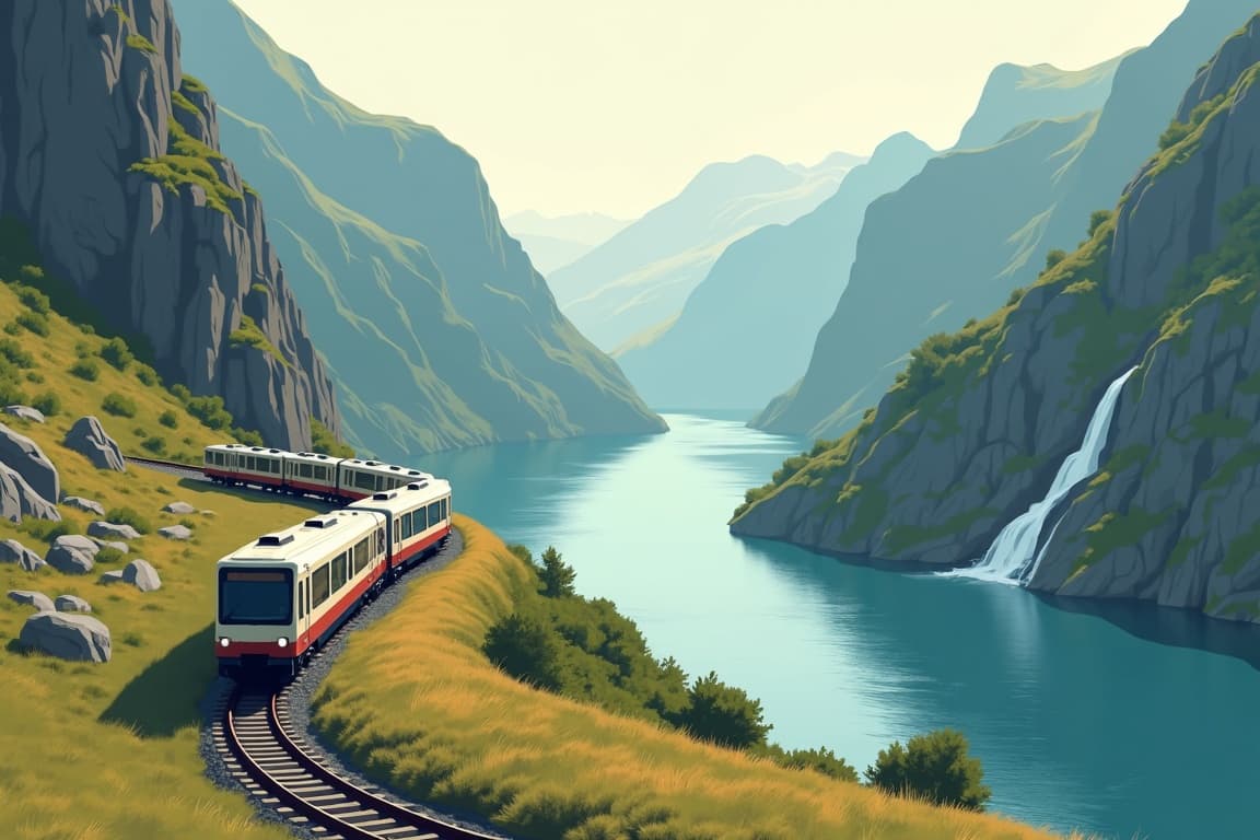 Illustration of Grand Flåmsbana and the Fjords of Norway