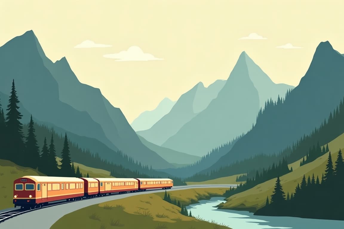 Illustration of Grand National Parks with Grand Canyon, Yosemite, and Glacier National Park Roundtrip from New York City