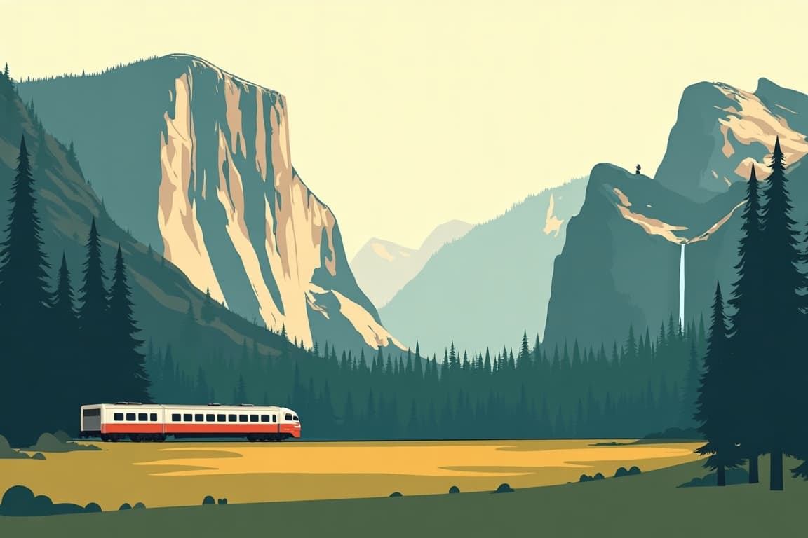 Illustration of Grand National Parks with Grand Canyon, Yosemite, and Glacier National Park Roundtrip San Francisco