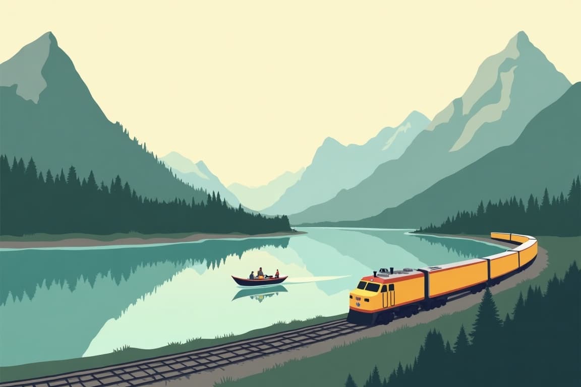 Illustration of Grand National Parks with Yellowstone, Yosemite, and Glacier National Park Roundtrip from New York City