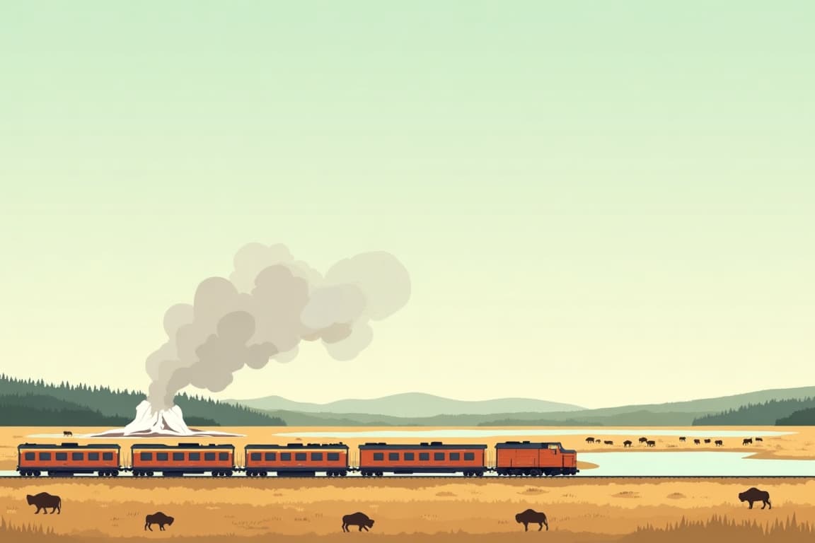 Illustration of Grand National Parks with Yellowstone, Yosemite, and the Grand Canyon Roundtrip from Washington, D.C.