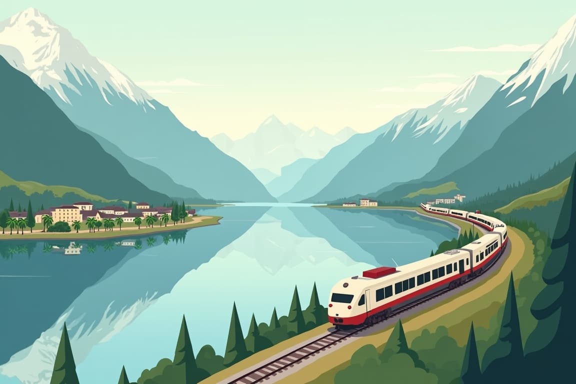 Illustration of Grand Train Tour of Switzerland - Glaciers and Palm Trees