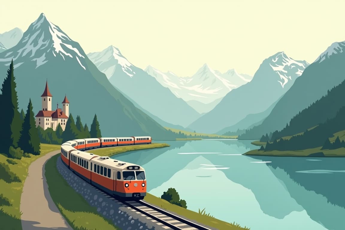 Illustration of Grand Train Tour of Switzerland «Glaciers & Palm Trees»