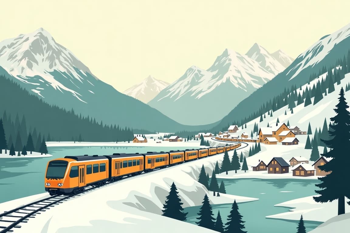 Illustration of Grand Train Tour of Switzerland in Winter