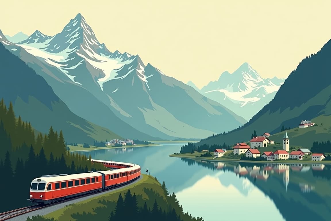 Illustration of Grand Train Tour of Switzerland - Journey of Discovery