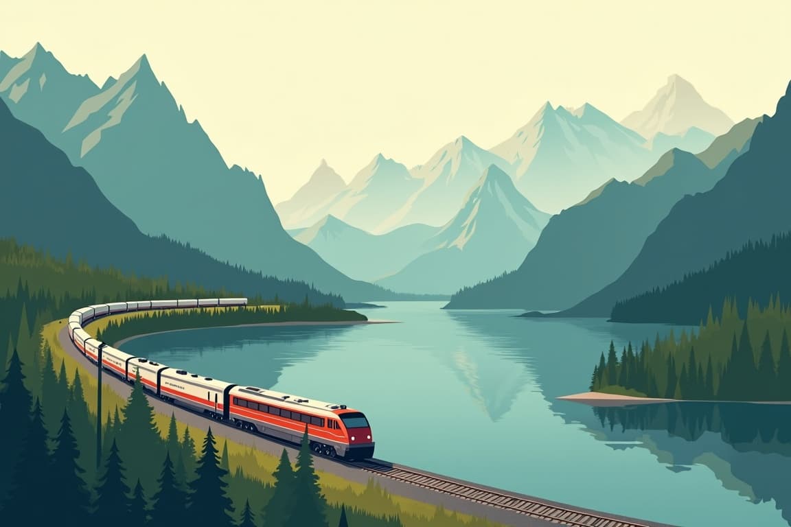 Illustration of Great Canadian Rockies and Coast Journey featuring VIA RAIL and Rocky Mountaineer