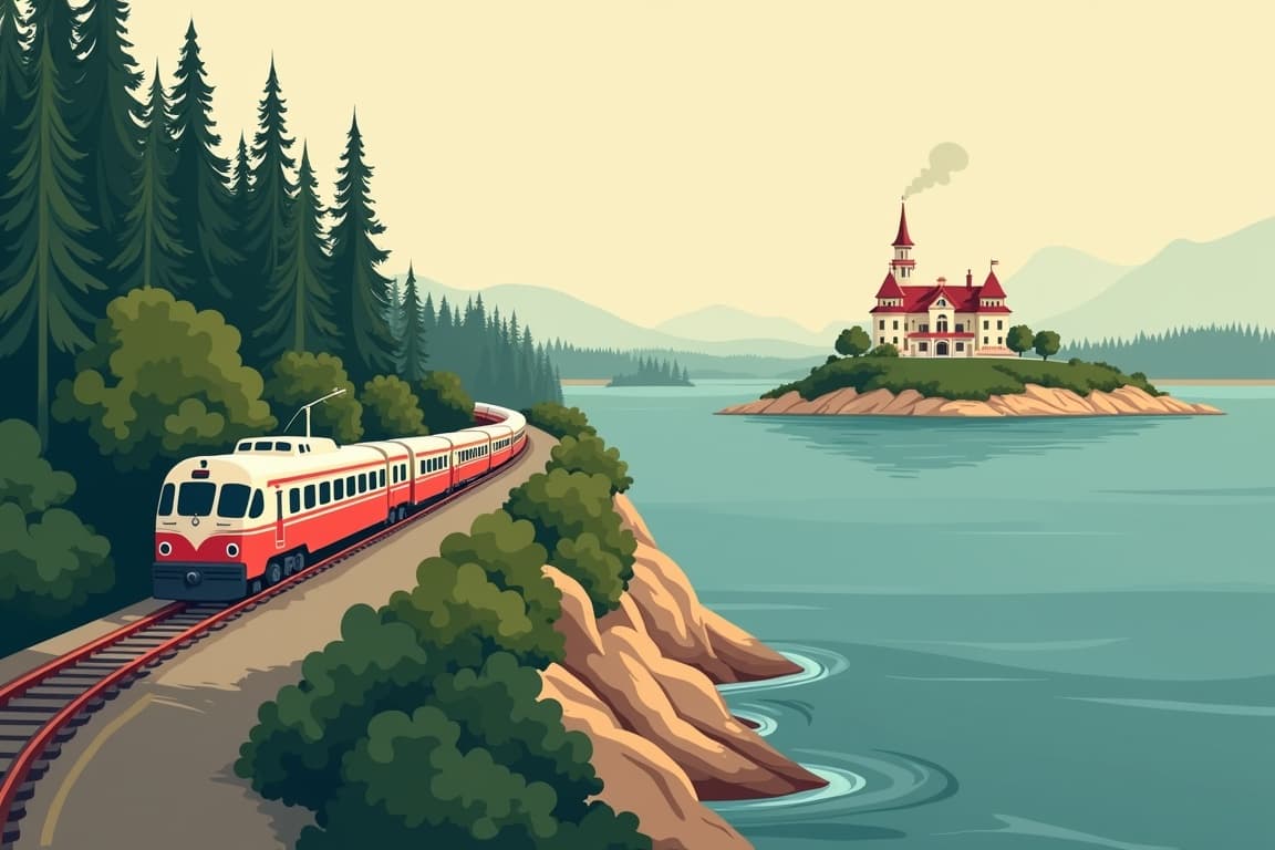 Illustration of Great Lakes & Trains featuring the Grand Hotel