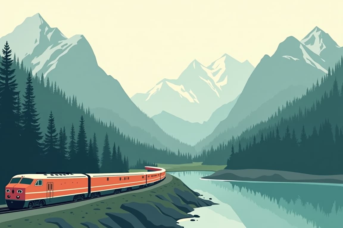 Illustration of Great Northern Circle of the Canadian Rockies with Rocky Mountaineer