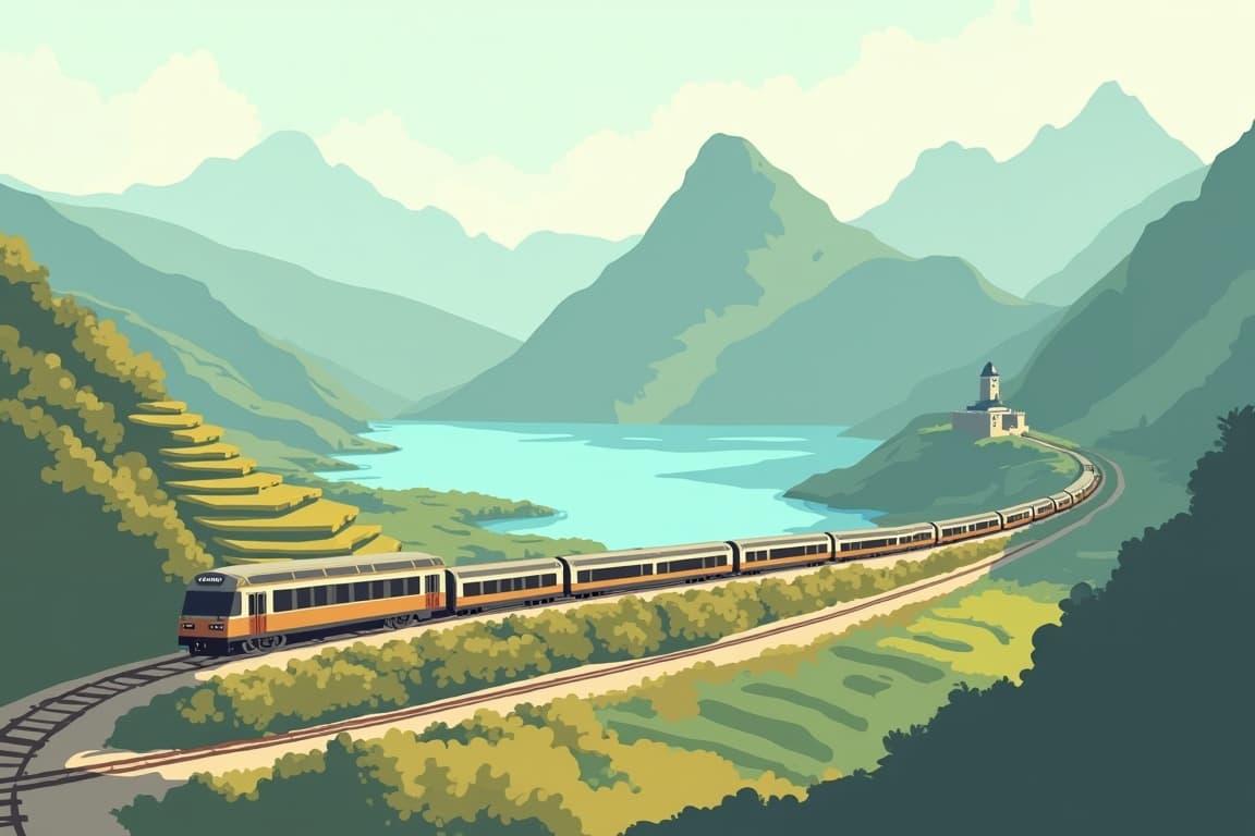 Illustration of Humantay, Sacred Valley and Machu Picchu