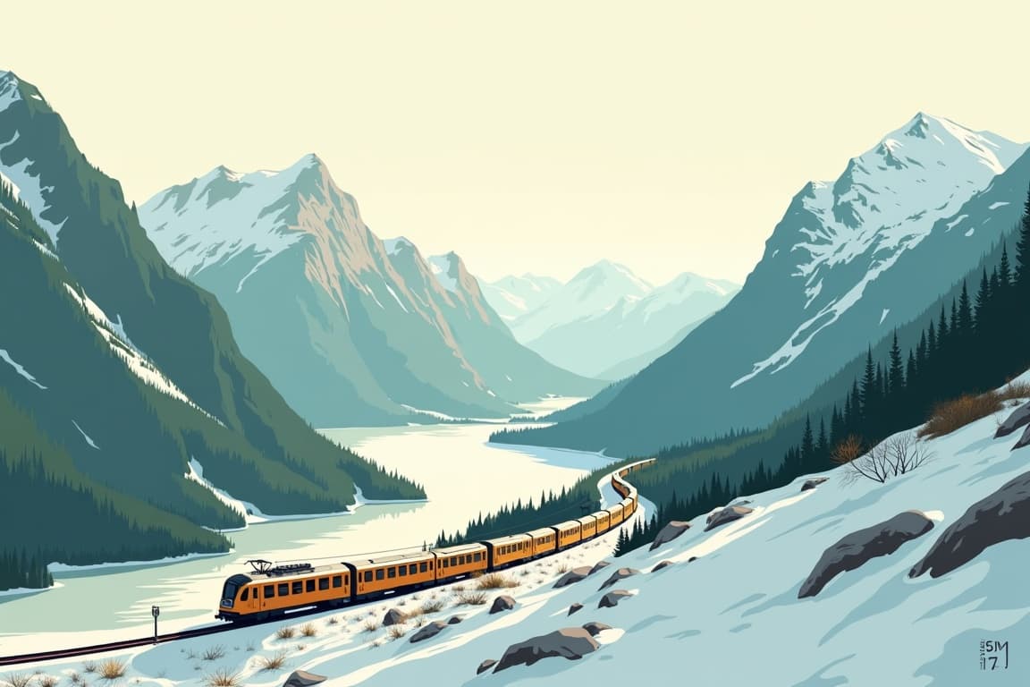 Illustration of Interlaken & the Jungfrau Express at Christmas
