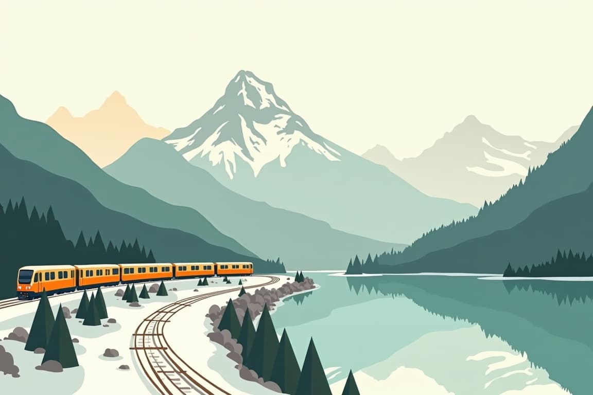 Illustration of Interlaken and the Jungfrau Express at New Year