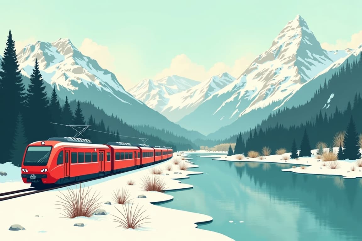 Illustration of Interlaken & the Jungfrau Express in Winter