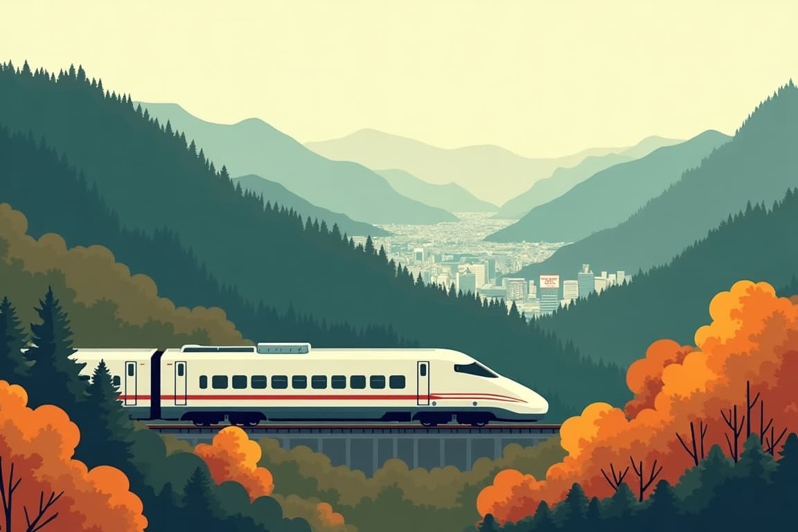 Illustration of Japan by Rail: Honshu Autumn Colours by Bullet Train