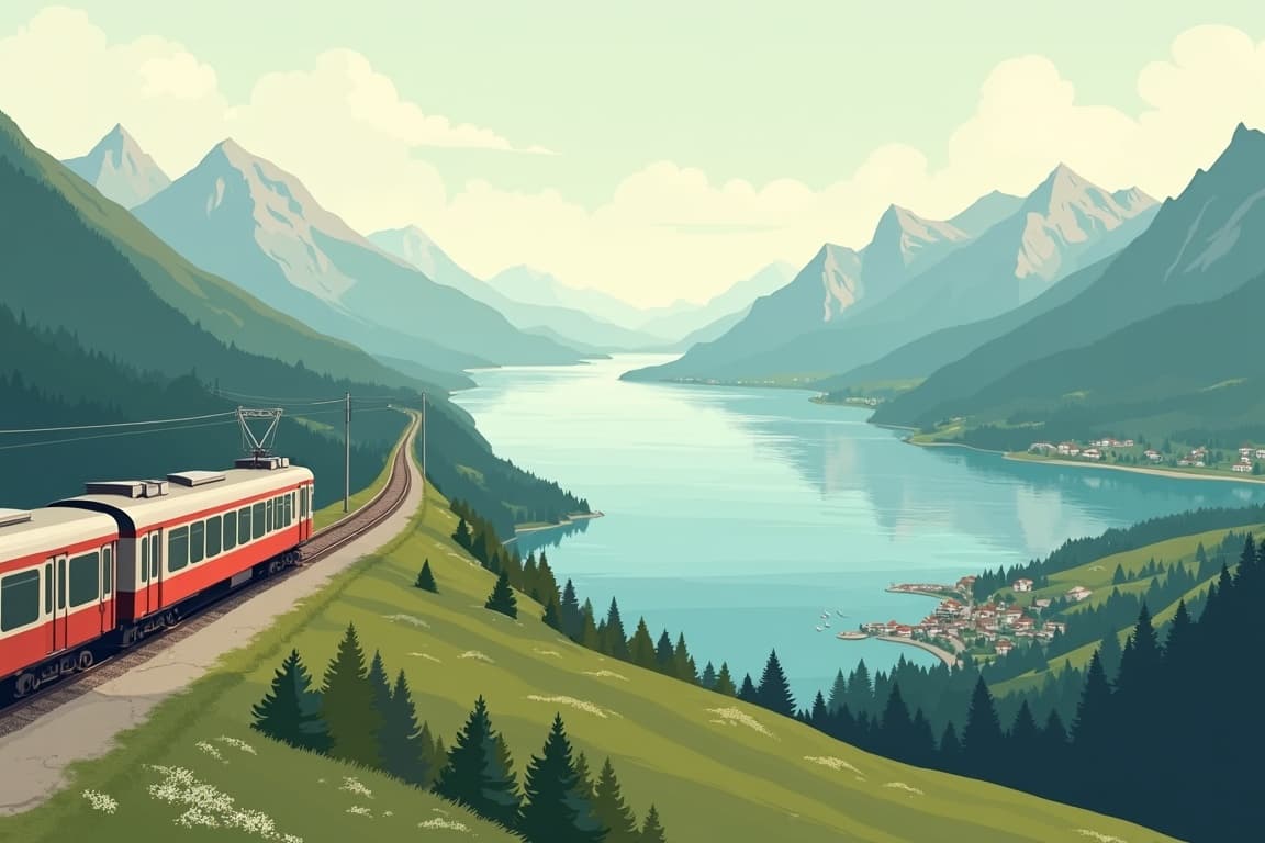 Illustration of Lake Constance and the Glacier Express