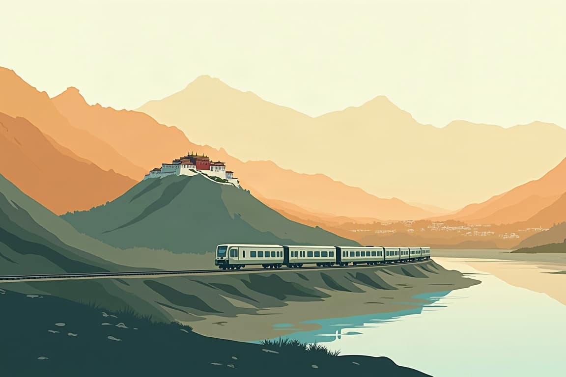 Illustration of Lhasa Tsedang Beijing Ulaanbaatar Tour