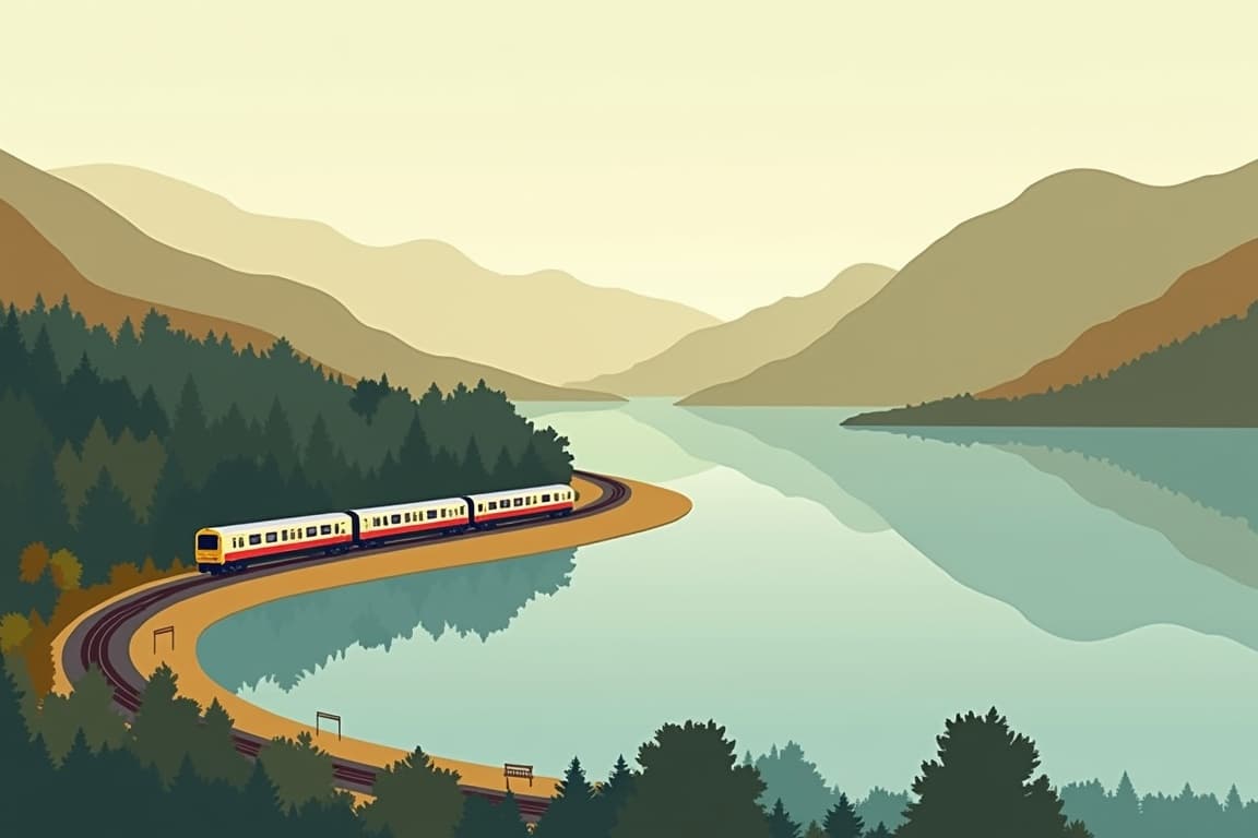 Illustration of London, the Lake District, and Windemere