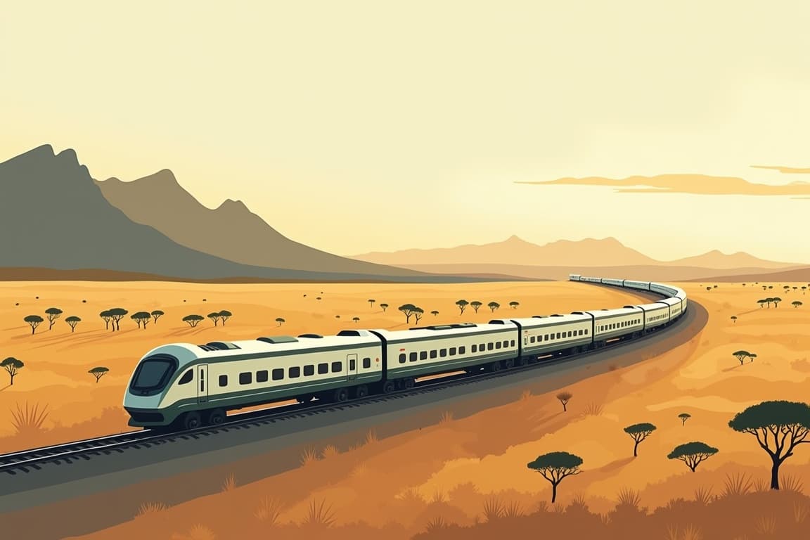 Illustration of Luxury Blue Train from Cape Town to Pretoria with Kruger National Park
