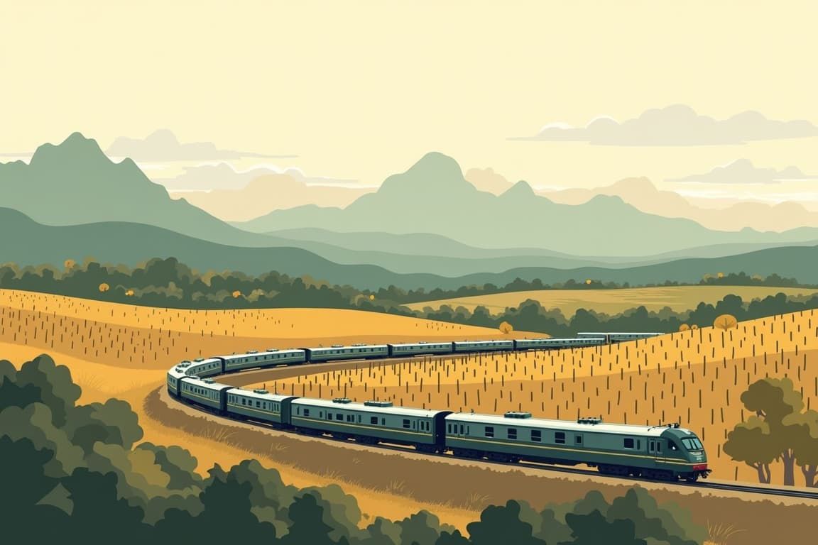 Illustration of Luxury Blue Train from Cape Town to Pretoria with Victoria Falls