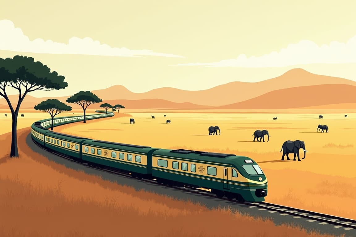 Illustration of Luxury Rovos Rail from Pretoria to Cape Town with Kruger National Park
