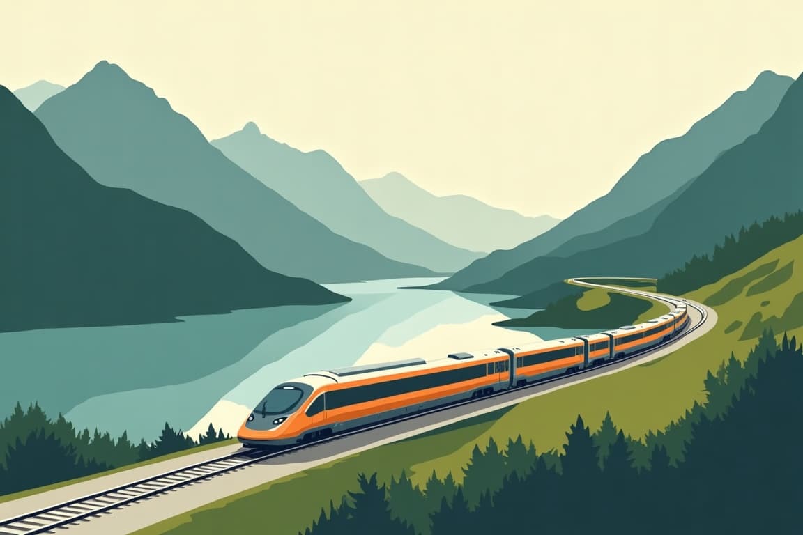 Illustration of Mount Rigi and the Gotthard Panorama Express