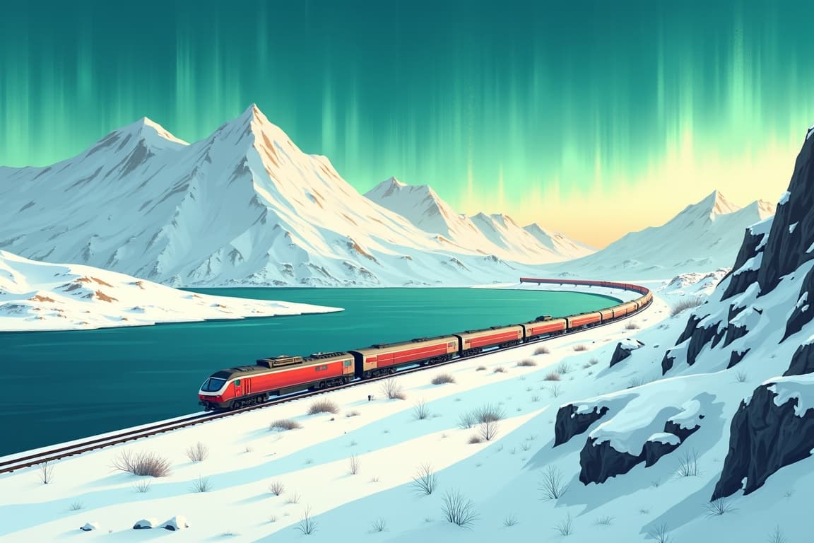 Illustration of Northern Lights on a Winter Arctic Cruise