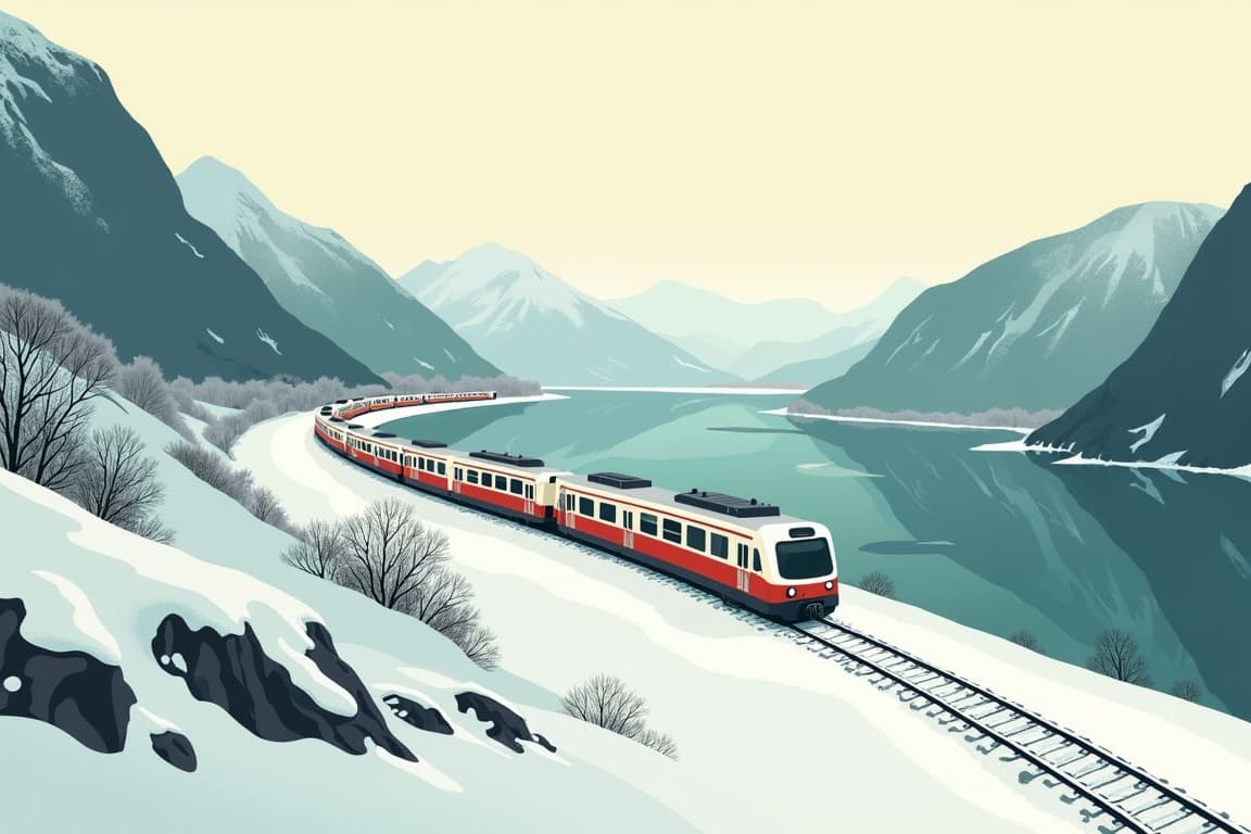 Illustration of Norway's Fjords & Cities in Winter