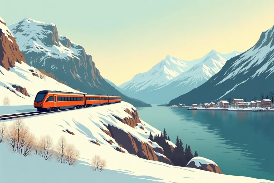 Illustration of Norwegian Fjords Winter Holiday