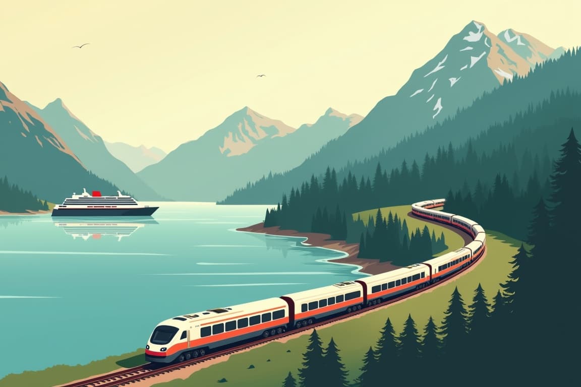 Illustration of Pacific Coast and Alaska Rail and Sail with the Norwegian Jewel®