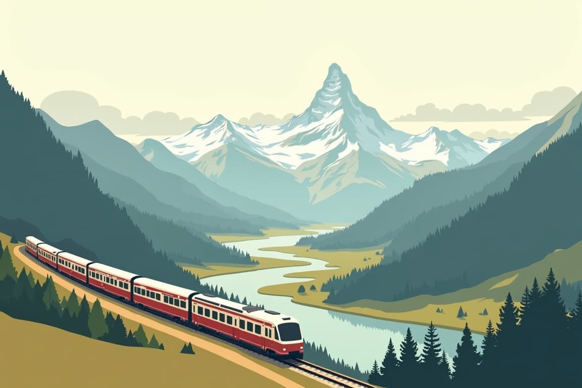 Illustration of Peaks of Switzerland featuring Schilthorn & Jungfrau