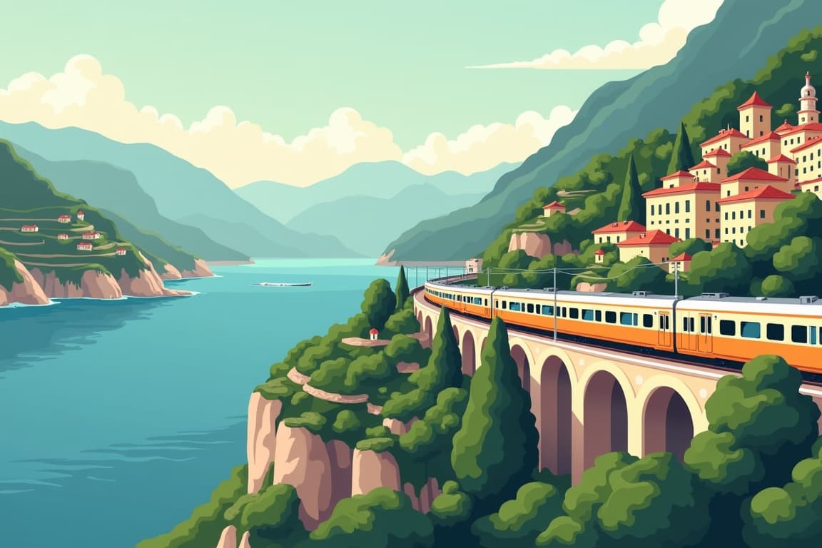 Illustration of Railbookers Signature - Lake Como, Cinque Terre, Sorrento, and Rome