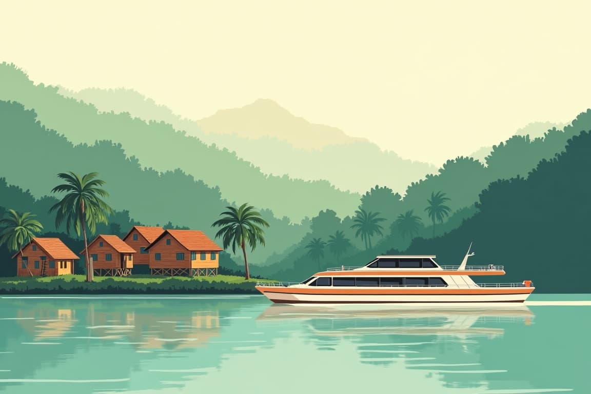 Illustration of Remote Laos River Cruise, Thailand & Malaysia by Luxury Rail