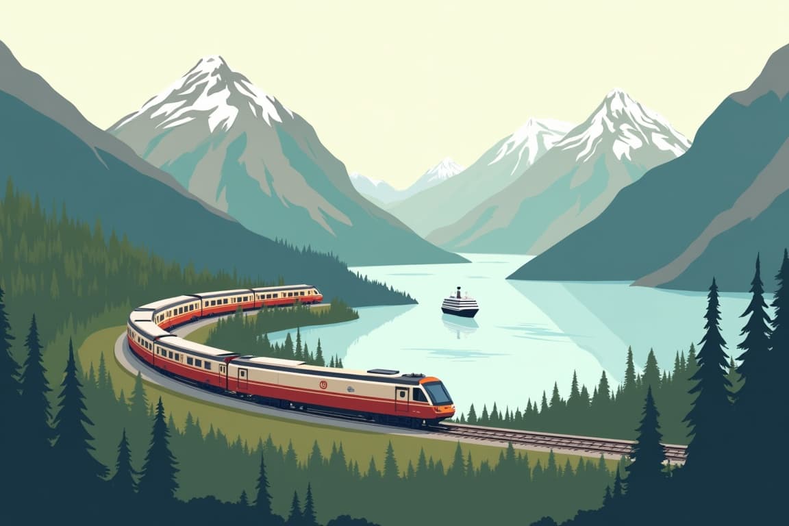 Illustration of Rocky Mountaineer & Alaska Cruise