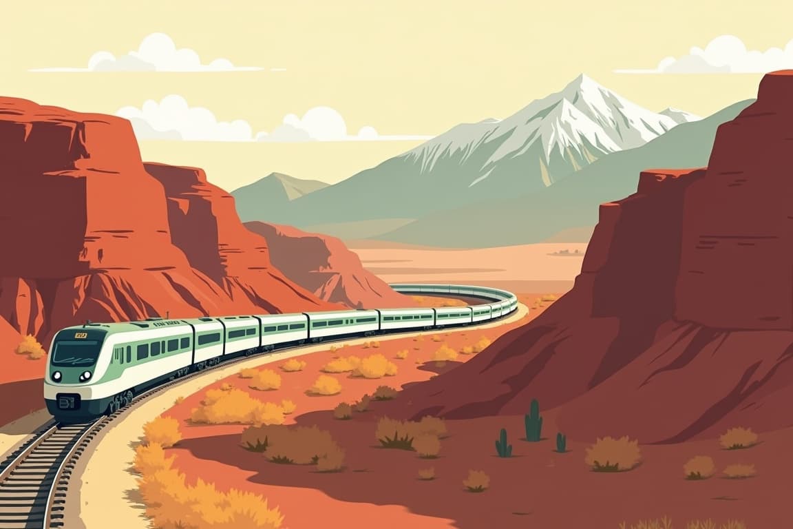 Illustration of Rocky Mountains to Arches and Canyonlands with Canyon Spirit from Chicago