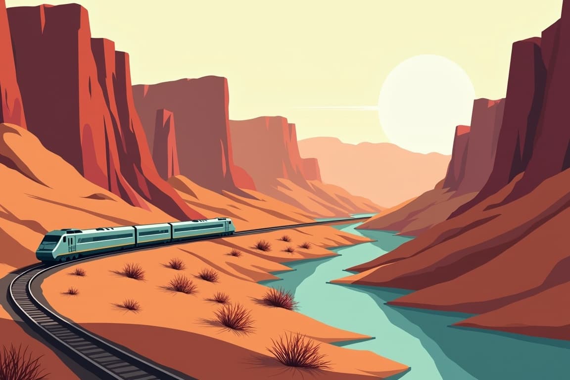 Illustration of Rocky Mountains to Arches and Canyonlands with Canyon Spirit from Chicago
