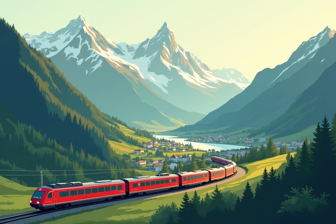 Illustration of Rome to Zurich via the Glacier and Bernina Express Trains