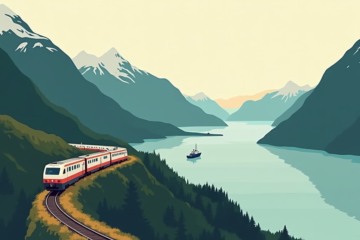 Illustration of Scenic Fjords via Rail and Sail