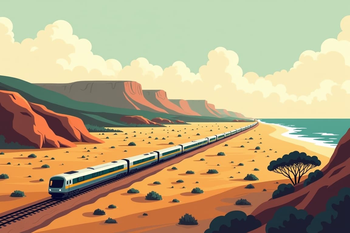 Illustration of South Western Discovery with Indian Pacific Rail