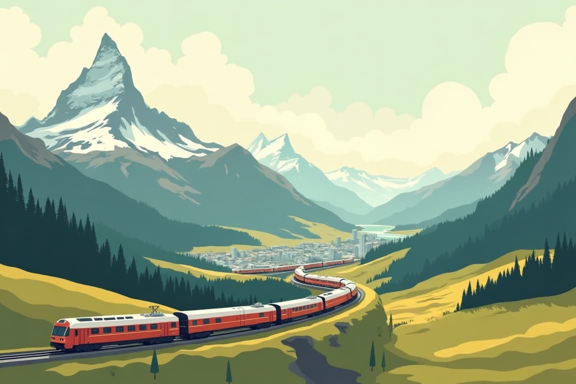 Illustration of St Moritz, The Top of Europe, and The Matterhorn from Milan