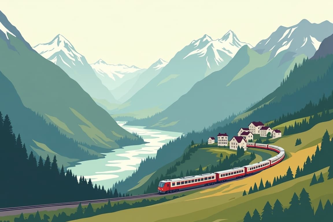 Illustration of Switzerland by Rail: Glacier Express, Jungfrau & Bernina Express