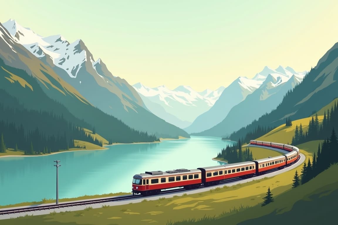 Illustration of Switzerland's Lakes, Mountains & The Golden Pass